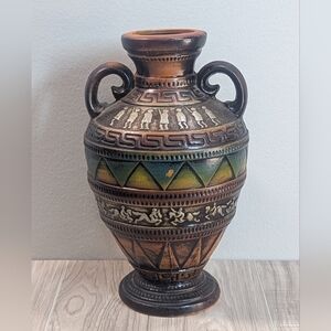 Vintage Norleans Pottery Vase Grecian Egyptian Zen Boho Aztec Greek Key